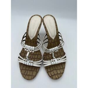 Women’s Vincci Size 8 White & Brown Strappy Heeled Sandals